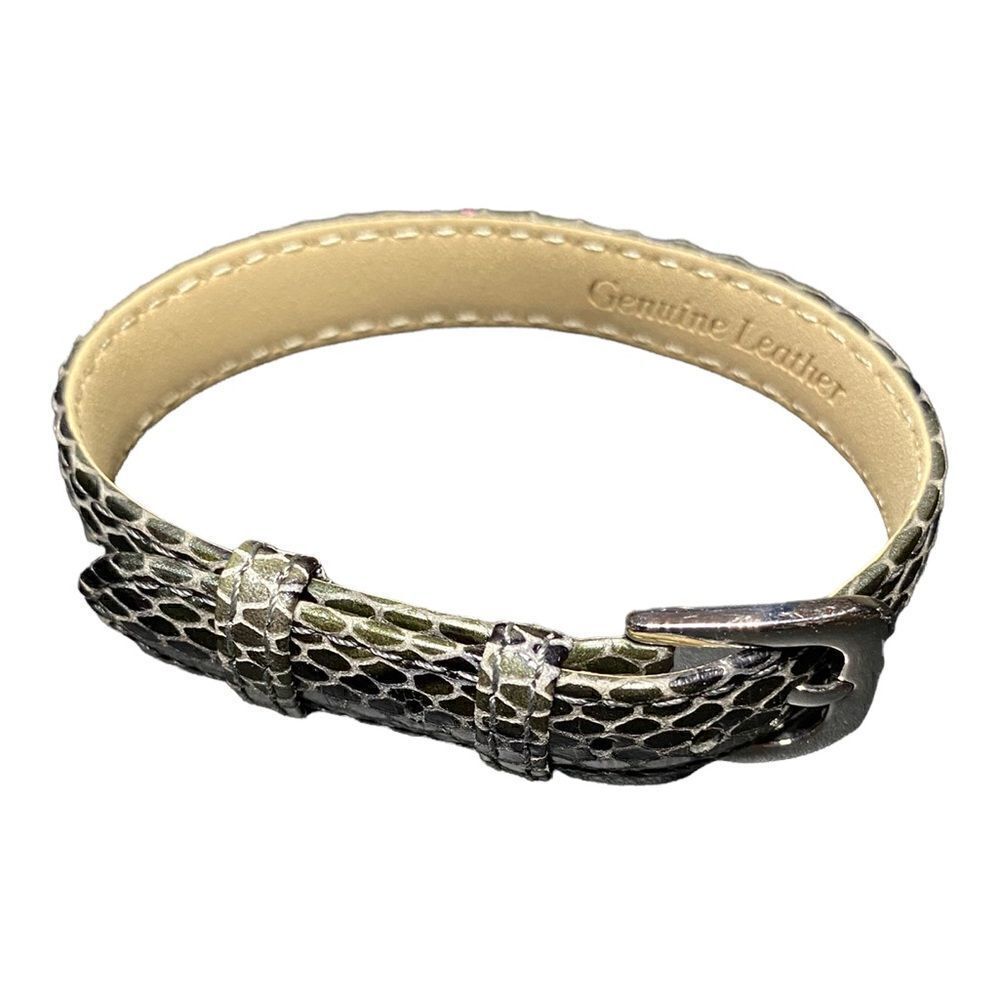 Ecclissi genuine leather wristband style cuff reptile print chrome buckle